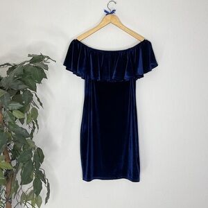 h&m blue velvet dress Women's Dark blue Embellished Velour Dress
